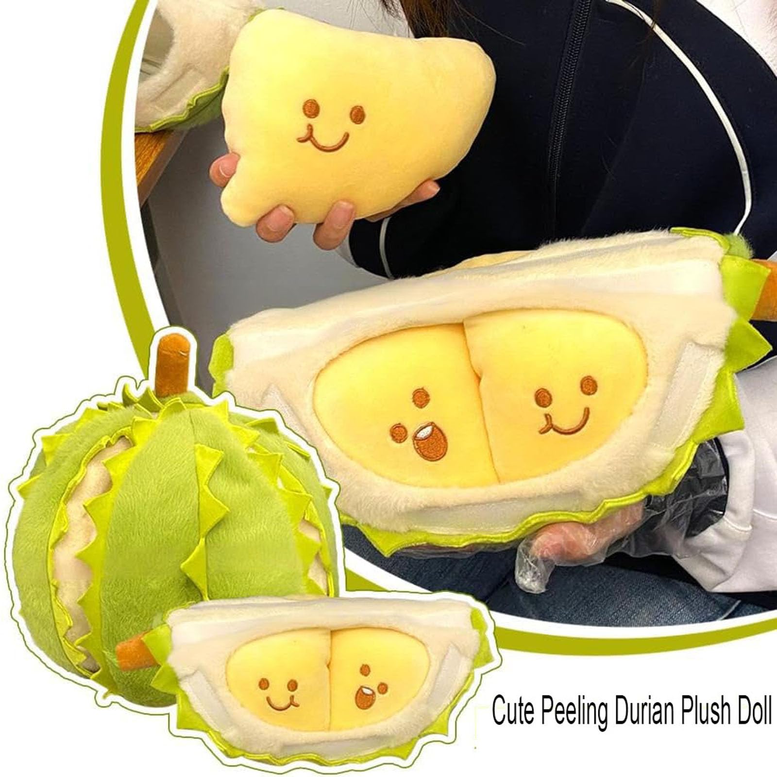 Vlrbfl Creative Detachable Durian Plush Toy, New Cute Durian Plush Toy, Creative Detachable Fruit Durian Plush Toy, Durian Plush Pillow, Soft Durian Stress Relief Toys