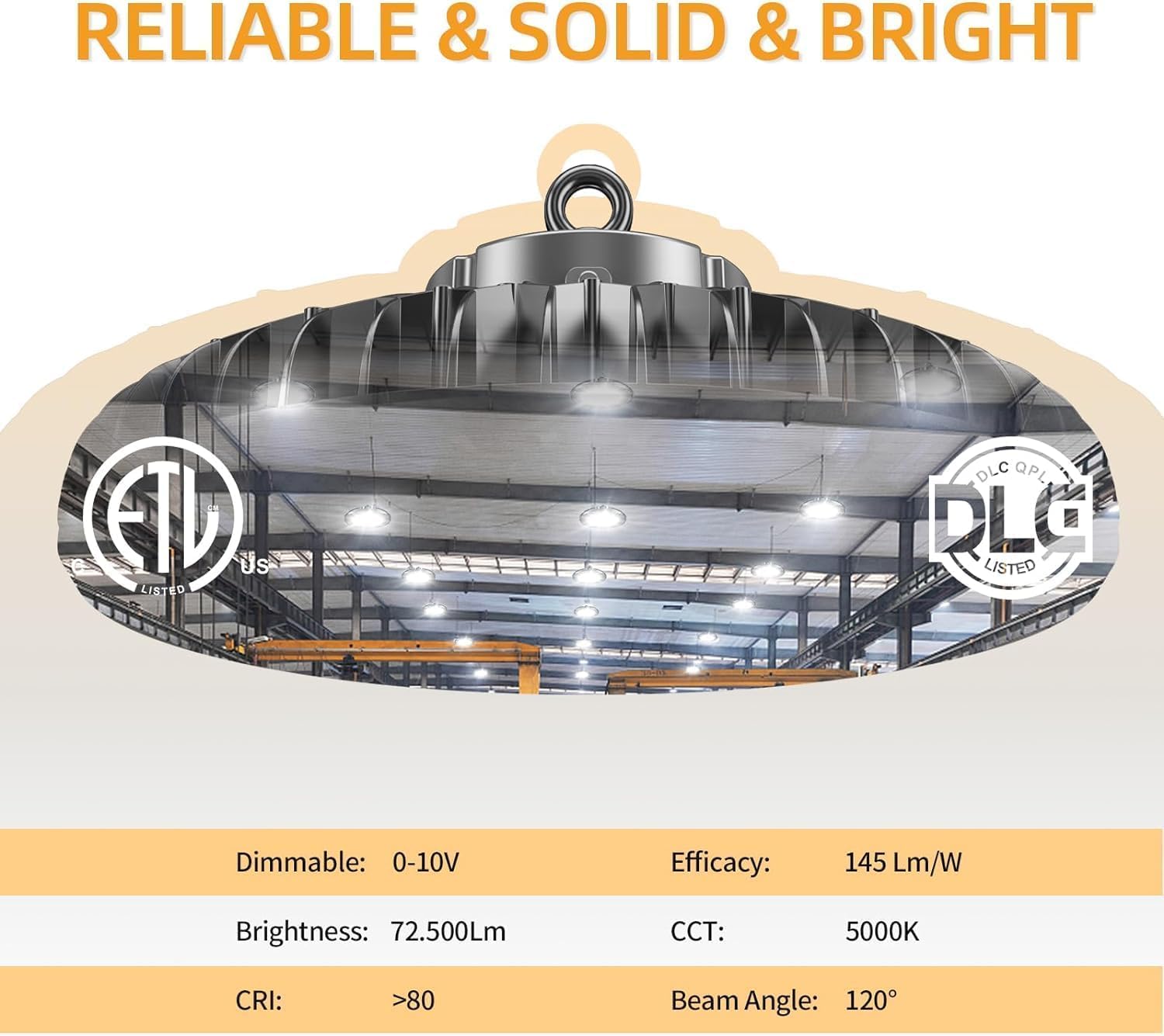 OPENLUX 6 Pack 500W UFO Led High Bay Light 5000K 72500lm 1-10V Dimmable High Bay Led Lights Led High Bay Lights Alternative to 1600W MH/HPS for Gym Factory Warehouse Shop Barn Garage