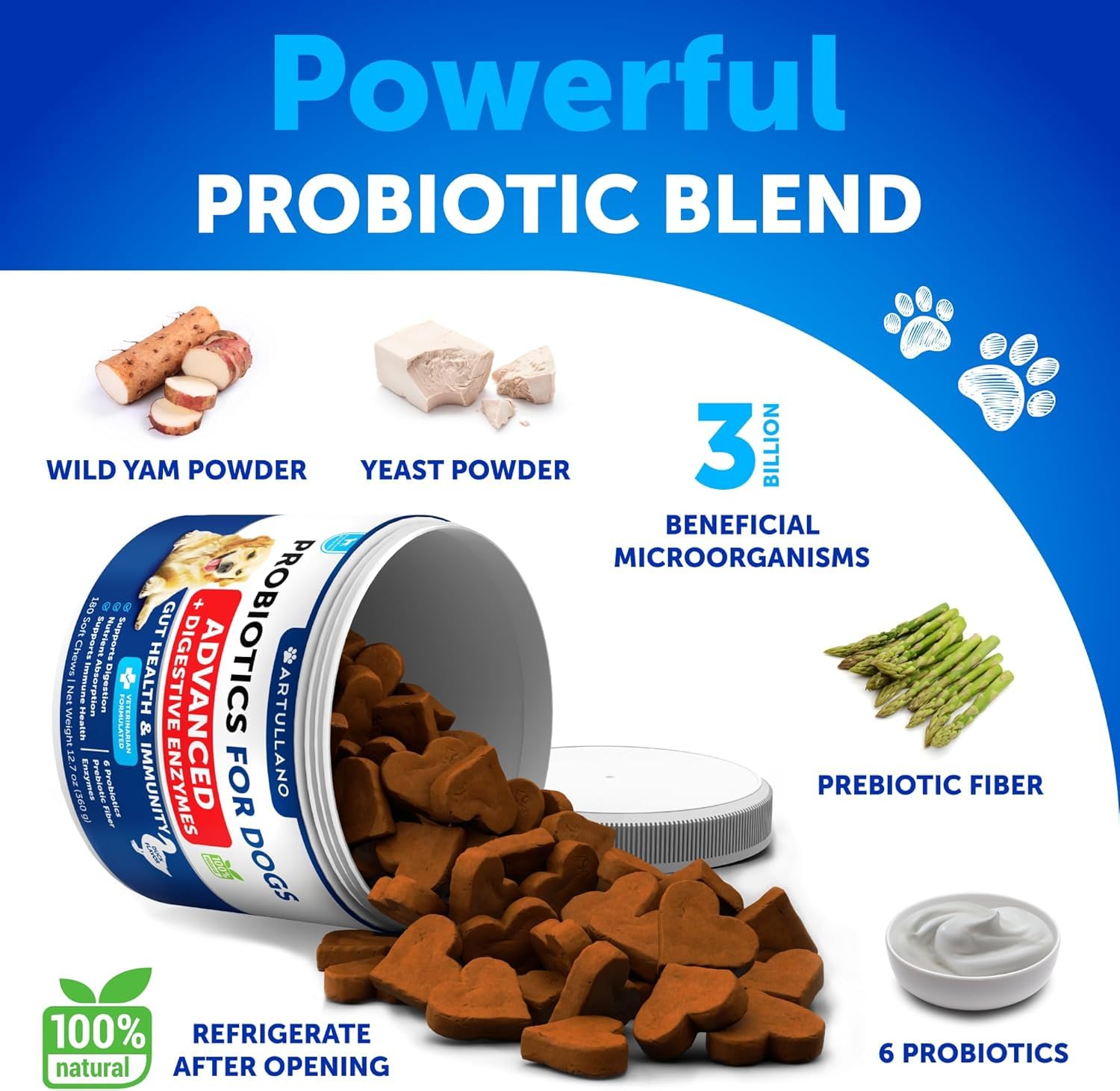 Canine Immune Health Support Chewables - Probiotics - Prebiotic Fiber - Enzymes, Treats for Dogs