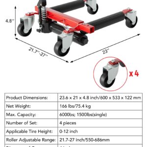 GarveeTech Car Wheel Dolly Set of 4, Hydraulic 6000lbs Car Skates, Heavy Duty Vehicle Positioning Wheel Dolly Jack with Foot Pedal for Tire Auto Repair Moving, Red