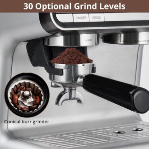 Professional Semi Automatic Espresso Maker With Grinder,Espresso Machine 20 Bar Coffee Machine Cappuccino Latte Maker With Milk Frother Steam Wand & 2.8L Water Tank (Silver with gun color plating)