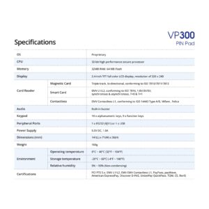 Valor PayTech VP300 Pinpad Terminal | Superior Performance with Large LCD, PCI PTS 5.x Security, 32MB RAM, 32-bit Processor, Customer Feedback System, and Versatile Payment Solutions - Final