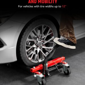 GarveeTech Car Wheel Dolly Set of 4, Hydraulic 6000lbs Car Skates, Heavy Duty Vehicle Positioning Wheel Dolly Jack with Foot Pedal for Tire Auto Repair Moving, Red