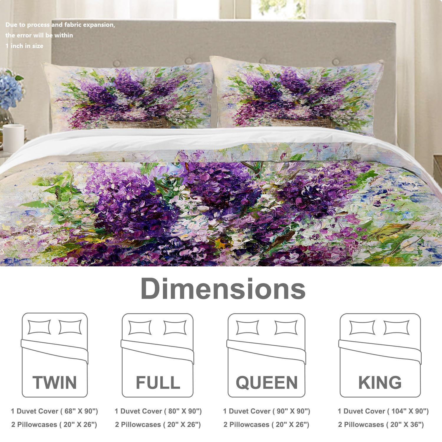 BaoNews Purple Modern Vase Bowl Duvet Cover Set Queen Size, 3 Pieces Original 100% Cotton Bedding Set Hotel Quality Comforter Cover Set with 2 Pillowcases(No Filler)