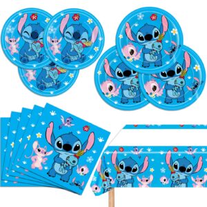 stitch party supplies, 20 plates, 20 napkins and 1 tablecover for stitch birthday party decorations