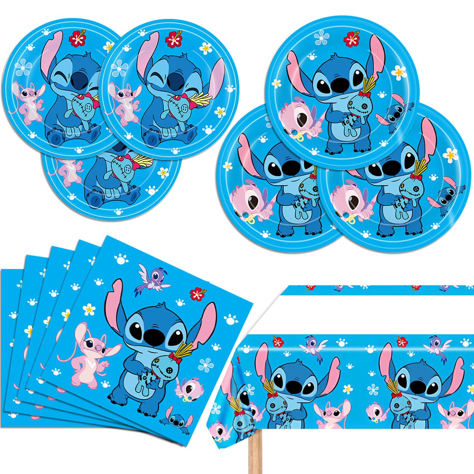 Stitch Party Supplies, 20 Plates, 20 Napkins and 1 Tablecover for Stitch Birthday Party Decorations