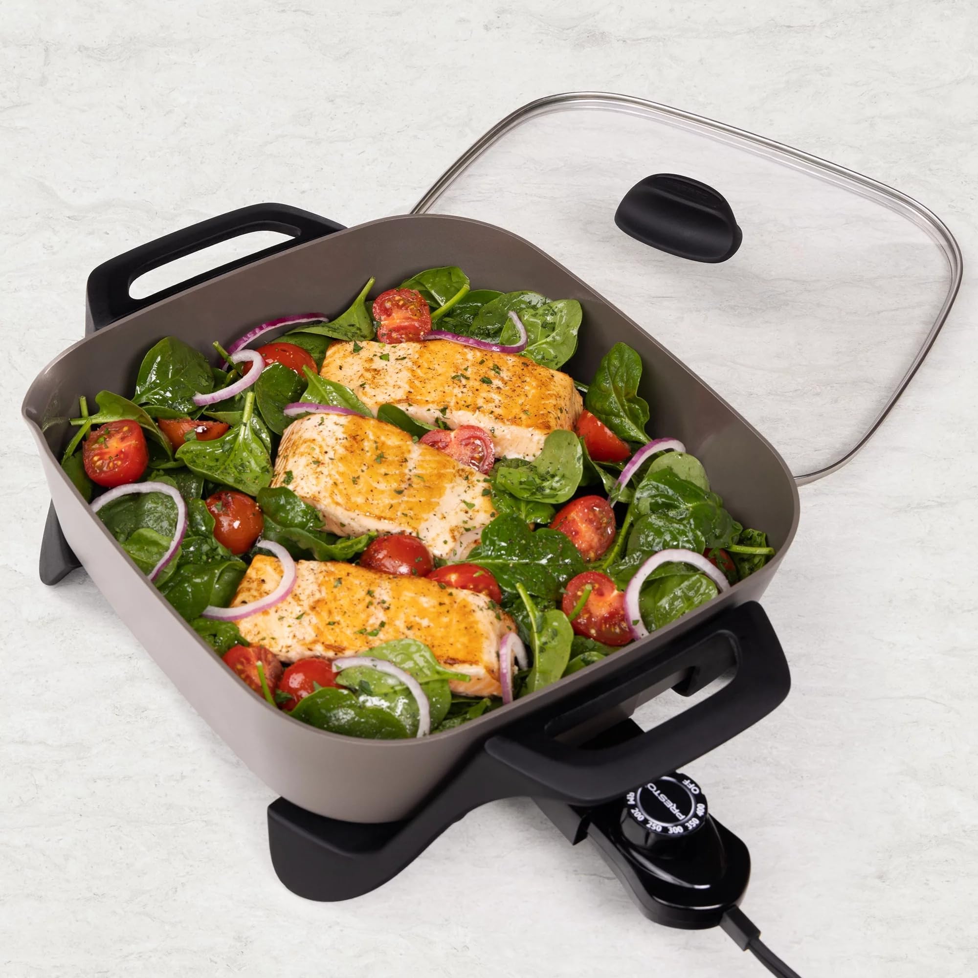 Presto 12-inch Ceramic Electric Skillet with Glass Cover, 07120 - Versatile and Easy to Clean Nonstick Surface, Perfect for Frying, Grilling, Roasting, and More