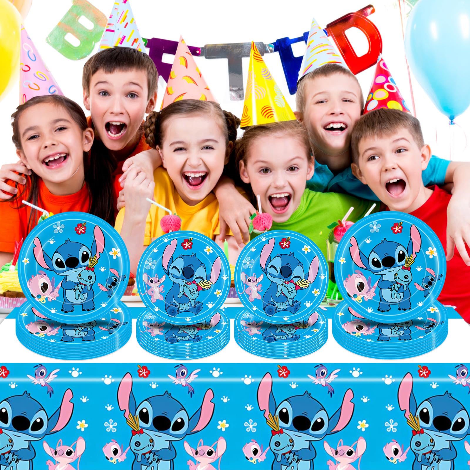 Stitch Party Supplies, 20 Plates, 20 Napkins and 1 Tablecover for Stitch Birthday Party Decorations