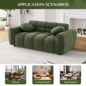 Wrofly Boucle Loveseat Sofa, 64.5" Comfy Tufted Upholstered Sherpa Deep Seat Cloud Couch, Modern Small Cozy Teddy 2 Seater Love Seat with 2 Pillows for Living Room Apartment Bedroom, Olive Green