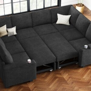 Belffin Sectional Sleeper Sofa Couch with Pullout Bed Modular Sectional Pull Out Couch with Storage. Dark Grey Couch