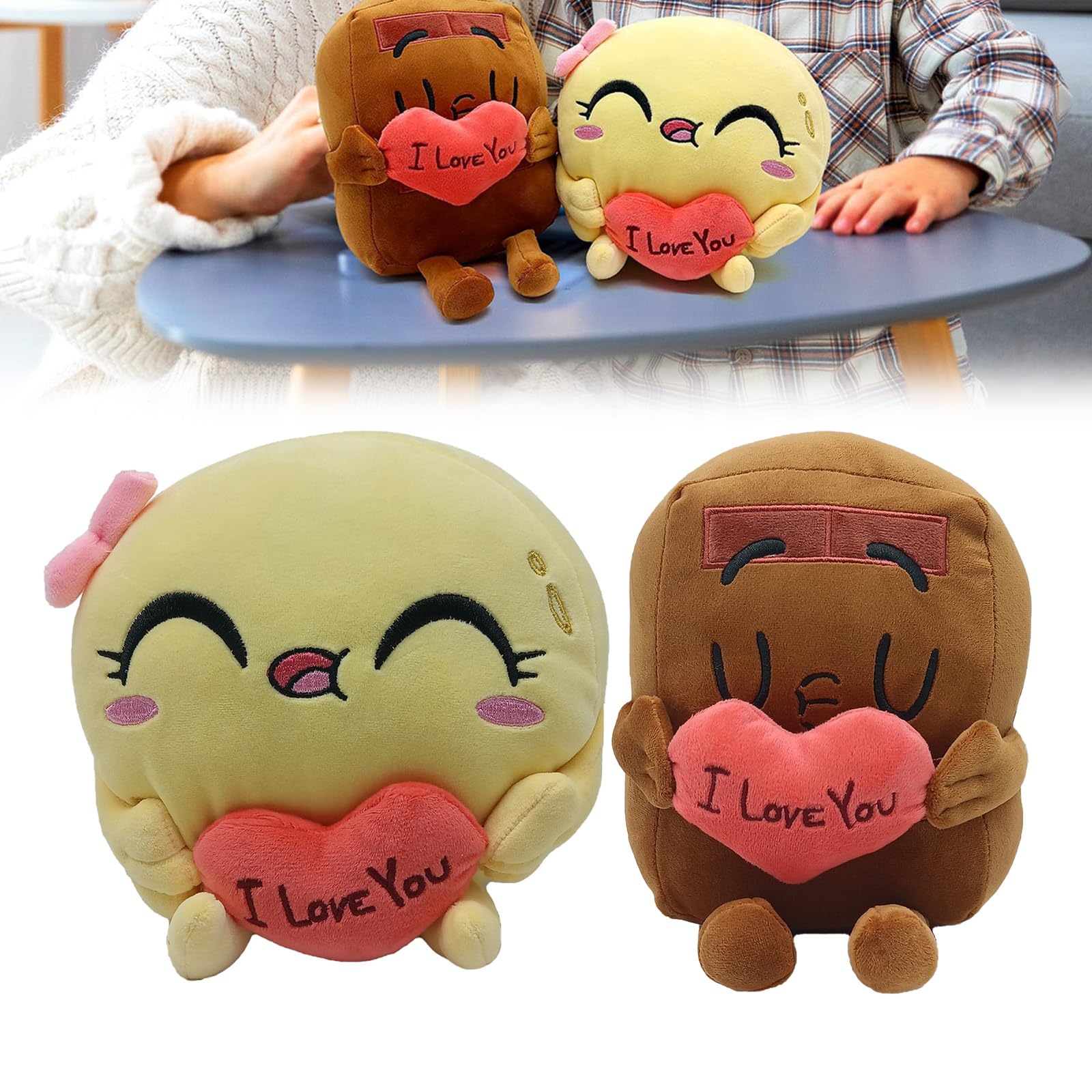 Choco and Pancake Plush, 7 Inch Cute Chocolate and Pancake in Love Plushies Toy, Soft Stuffed Animal Pillow Doll Gift for Fans (2 PCS, Choco + Pancake)