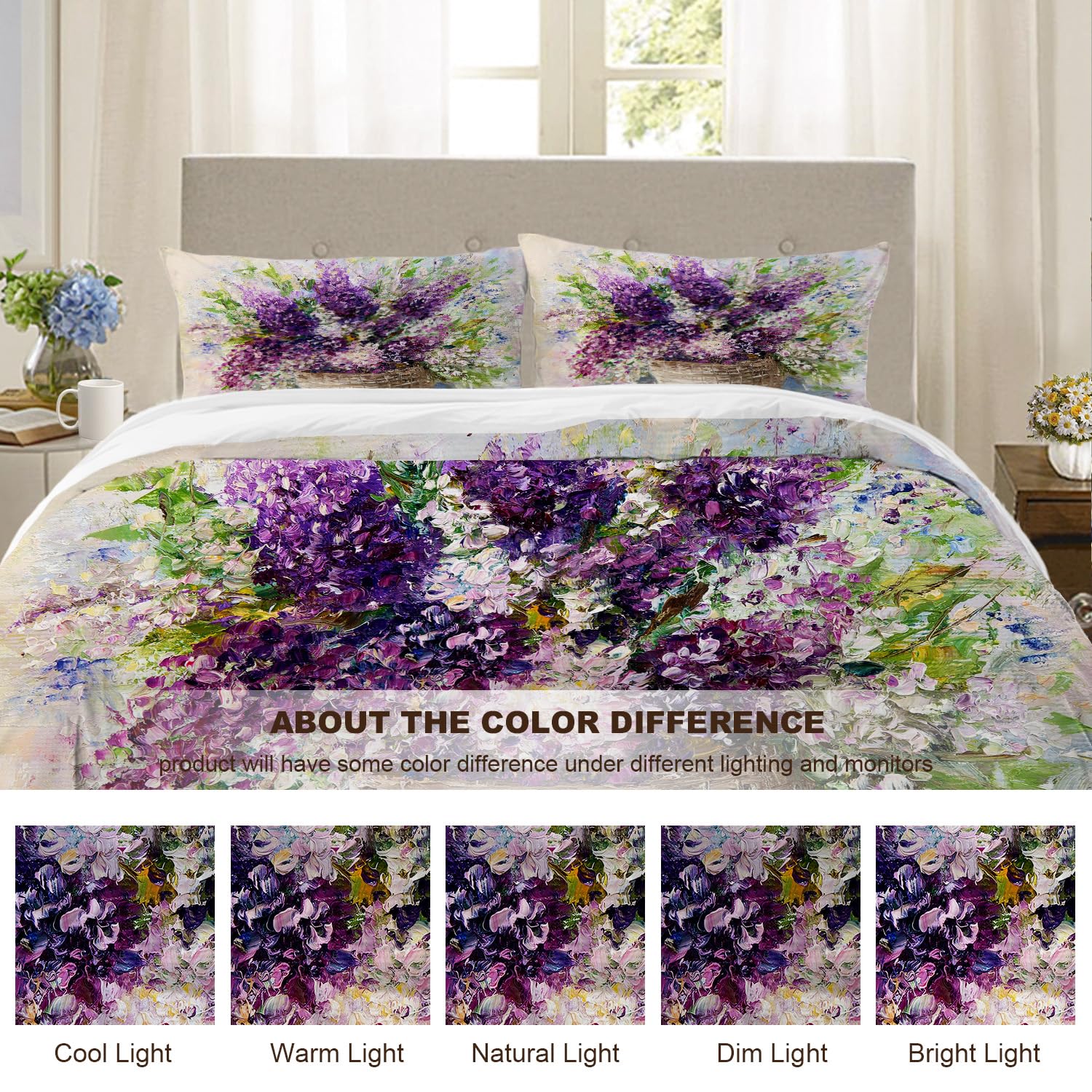 BaoNews Purple Modern Vase Bowl Duvet Cover Set Queen Size, 3 Pieces Original 100% Cotton Bedding Set Hotel Quality Comforter Cover Set with 2 Pillowcases(No Filler)