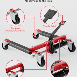 GarveeTech Car Wheel Dolly Set of 4, Hydraulic 6000lbs Car Skates, Heavy Duty Vehicle Positioning Wheel Dolly Jack with Foot Pedal for Tire Auto Repair Moving, Red