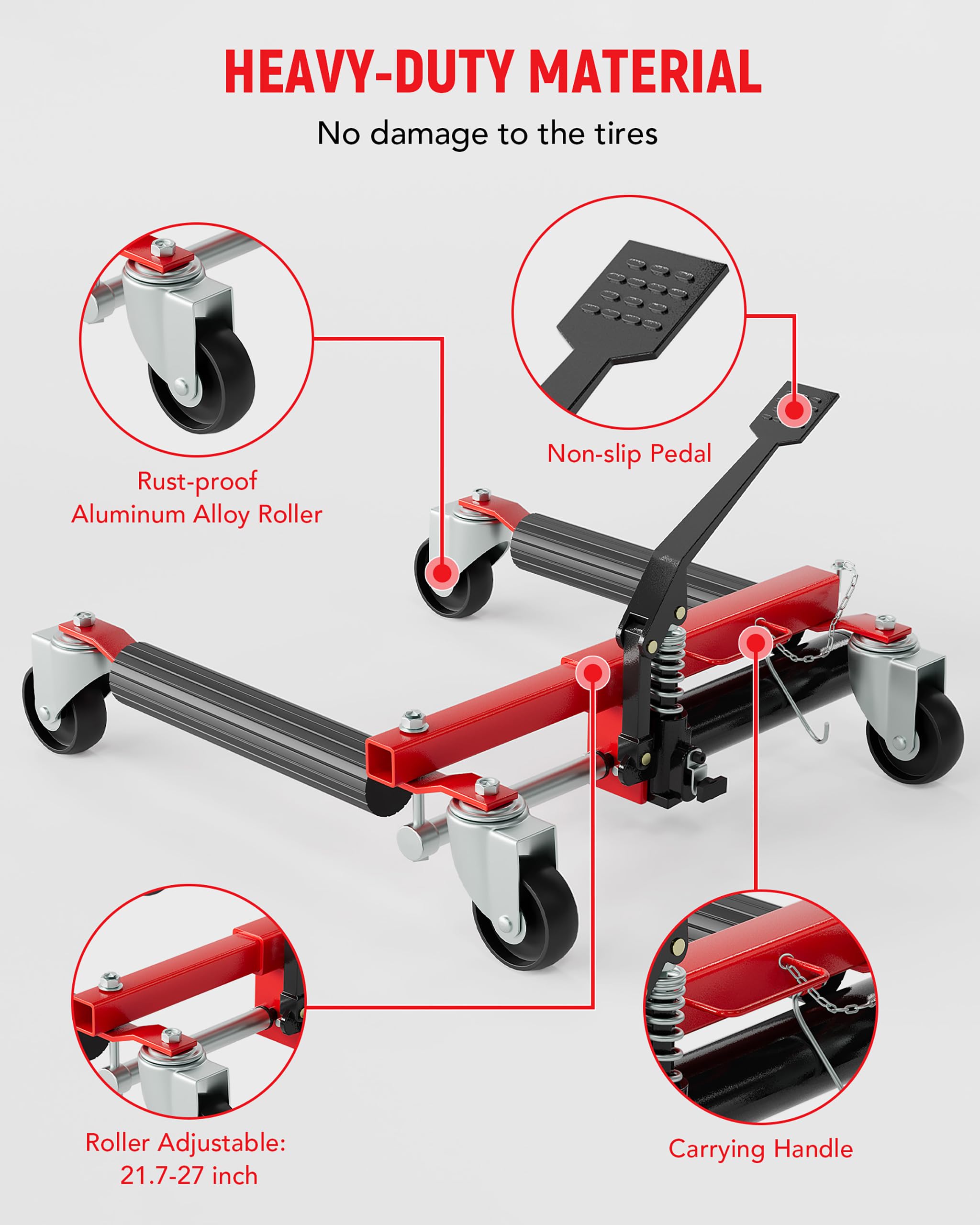 GarveeTech Car Wheel Dolly Set of 4, Hydraulic 6000lbs Car Skates, Heavy Duty Vehicle Positioning Wheel Dolly Jack with Foot Pedal for Tire Auto Repair Moving, Red