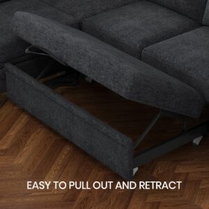 Belffin Sectional Sleeper Sofa Couch with Pullout Bed Modular Sectional Pull Out Couch with Storage. Dark Grey Couch