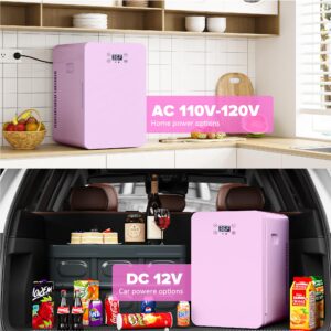 Kikihuose 22L/30Cans Mini Fridge for Bedroom, 12v DC Portable Cooler & Warmer, Mini Refrigerator with Glass Front, for Car Office Desk & Dorm Room Beverage Skincare Makeup (Fast Cooling Pink)