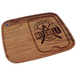 my personal memories premium personalized wooden steak plate with juice groove - custom rustic grill serving board for meats, chicken, ribs, barbecue