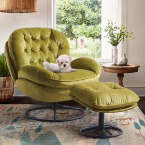 k knowbody swivel accent chair with ottoman，velvet reading chairs for adults, modern upholstered living room chairs,oversized comfy chair for bedroom,lounge chair,green