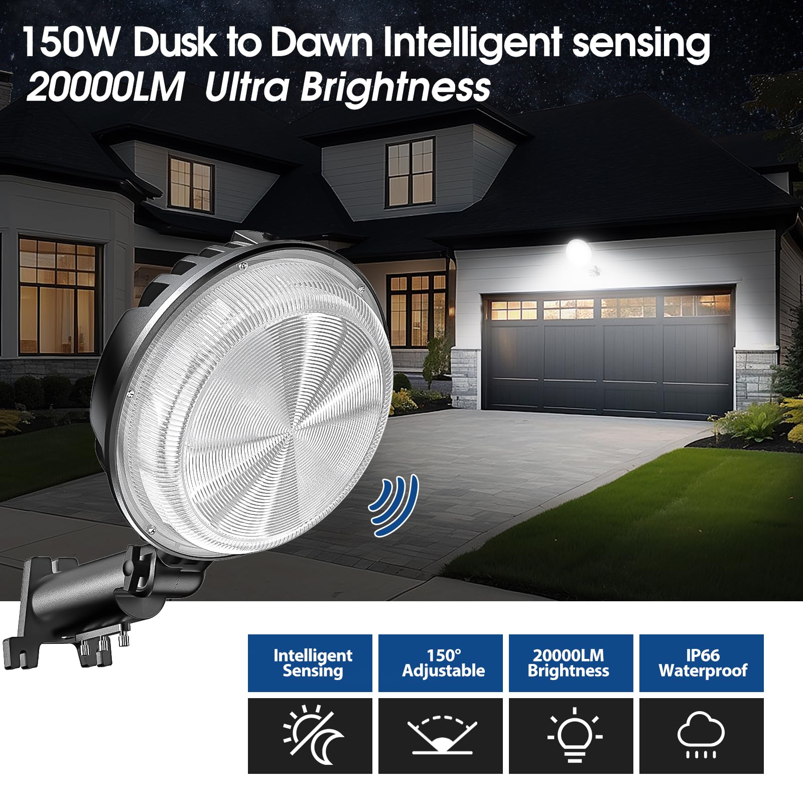 3 Pack 150W LED Barn Light, 20000LM Dusk to Dawn Outdoor Lighting with 150° Adjustable Angle IP66 Waterproof, Outdoor Street Light for Garage Garden