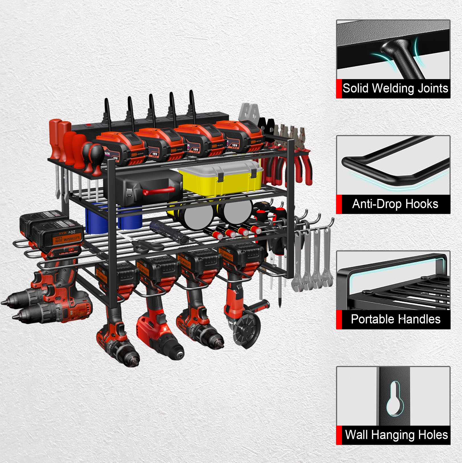 Spaclear Power Tool Organizer Wall Mount with Charging Station Garage Tools and Battery Storage Rack