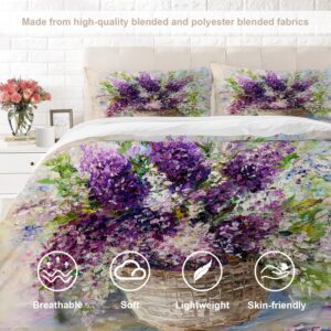 BaoNews Purple Modern Vase Bowl Duvet Cover Set Queen Size, 3 Pieces Original 100% Cotton Bedding Set Hotel Quality Comforter Cover Set with 2 Pillowcases(No Filler)