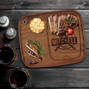 My Personal Memories Premium Personalized Wooden Steak Plate with Juice Groove - Custom Rustic Grill Serving Board for Meats, Chicken, Ribs, Barbecue