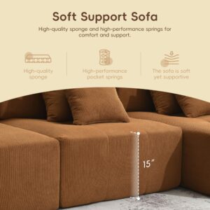 105.5''L Shaped Modular Sectional Sofa,Minimalist Corduroy Floor Couch Set,Convertible Foam-Filled Cloud Compressed Couch for Living Room,3 PC Free Combination,No Assembly Required,Brown