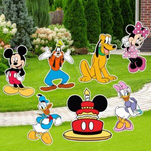 Mickey Birthday Party Supplies, 7PCS Yard Signs with Stakes, Outdoor Lawn Party Decor, Mouse Party Decorations, Yard Signs for Minnie Theme Birthday Party