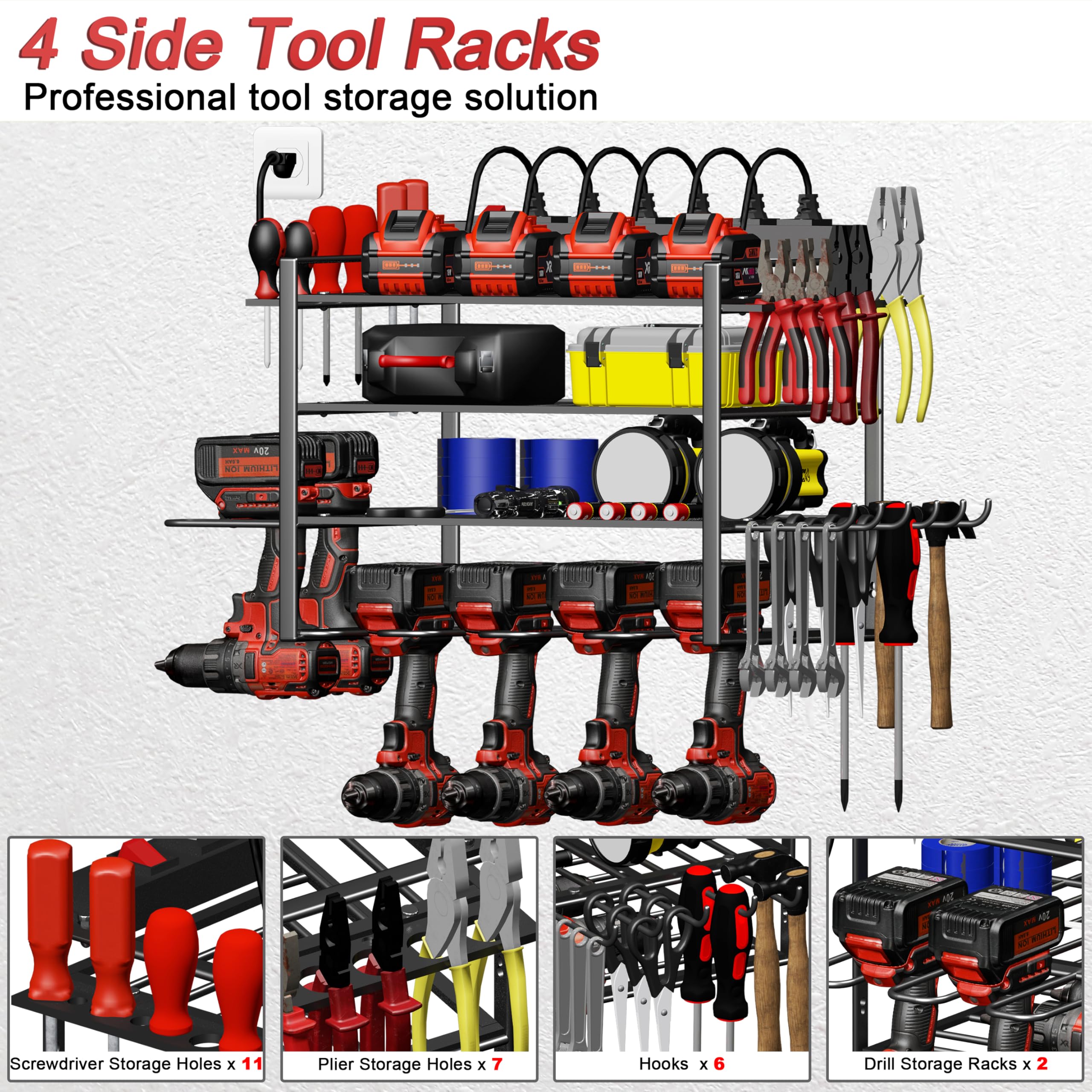 Spaclear Power Tool Organizer Wall Mount with Charging Station Garage Tools and Battery Storage Rack