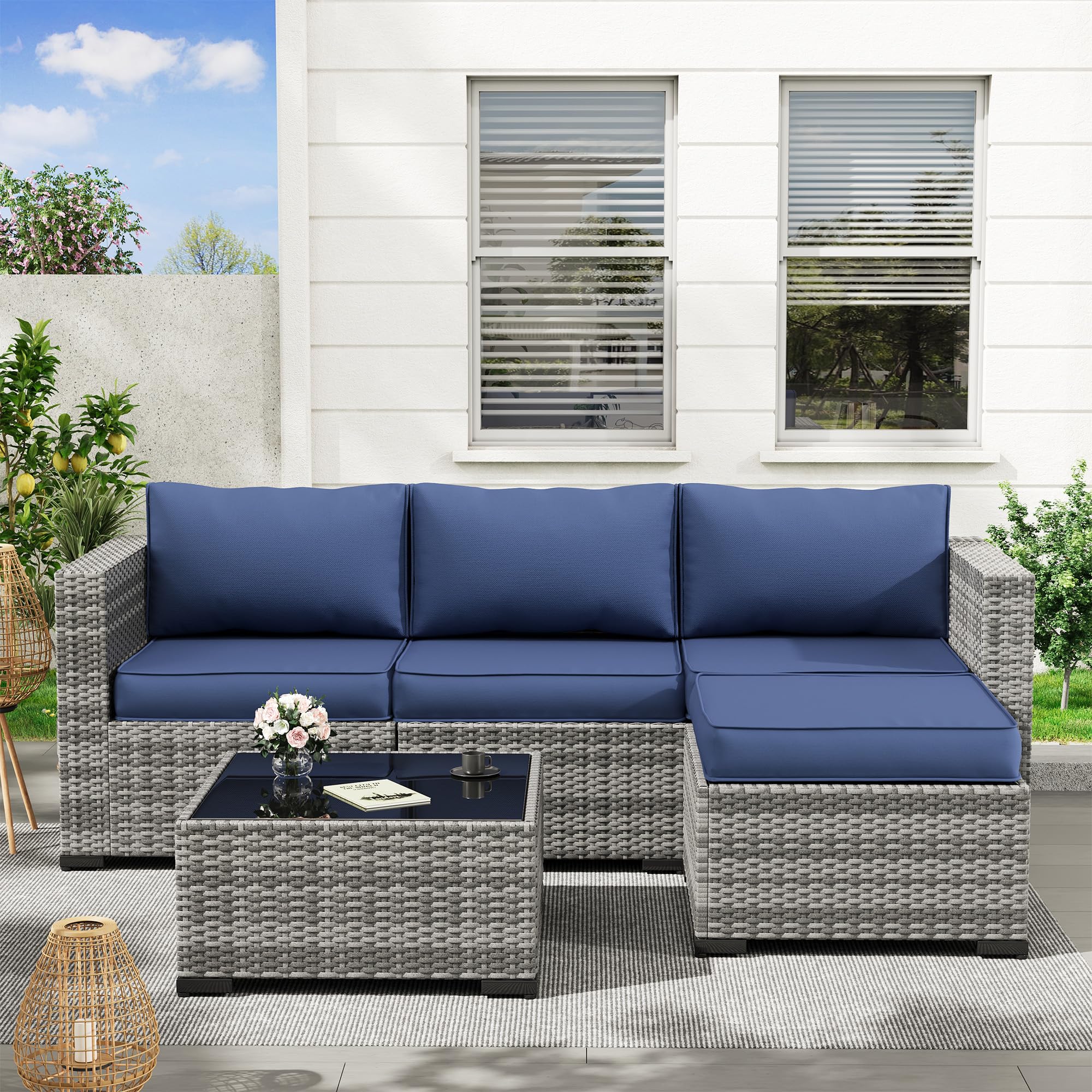 UDPATIO Outdoor Cushions for Patio Furniture, 7-Piece Replacement Cushions, Patio Cushions Outdoor Sectional Cushions Outdoor Couch Cushions for 4-seat Patio Conversation Sets (Navy Blue)