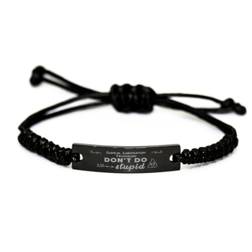 GIFTVILLE & SURPRISE Black Stainless Steel Handmade Bracelets Adjustable Cord Inspirational, Clinical Laboratory Technician Don't Do Stupid