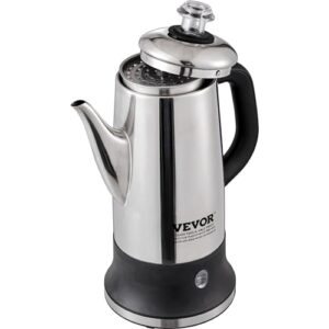 VEVOR Electric Percolator Coffee Pot 12-Cup, 304 Stainless Steel Coffee Percolator, 1000W, Automatic Keep-Warm & Split Power Base