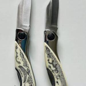 440 STAINLESS STEEL Pocketknife - White Handle, Outdoor, Hunting, Camping, Household - Stainless Steel Material