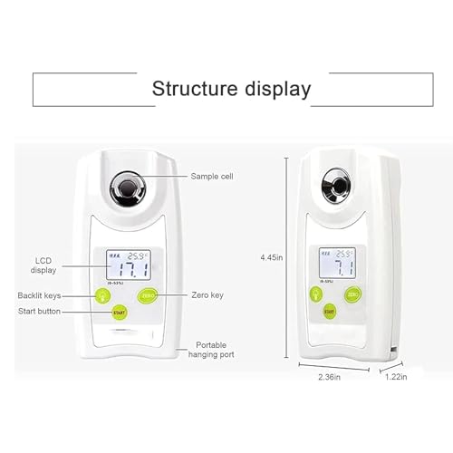 Brix Refractometer Meter, Digital Sugar Meter, Measuring Range Brix 0-53%, Accuracy Brix ±0.2%, 3s Fast Measurement, Zero Point Calibration, for Fruit, Food, Beverages