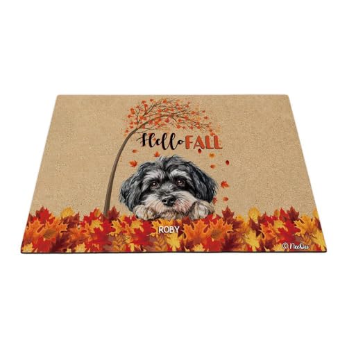 NeeQu Personalized Hello Fall Maple Leaves Door Mat Havanese Dog Autumn Decoration Doormat Home Entrance Way Floor Mat 23.6x35.4 Inch