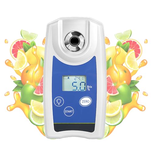 Brix Refractometer Meter, Digital Sugar Meter, Measuring Range Brix 0-53%, Accuracy Brix ±0.2%, 3s Fast Measurement, Zero Point Calibration, for Fruit, Food, Beverages