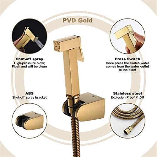 JIYTG Toilet Hose Bidet Sprayer Toilet Sprayer Kit Personal Sanitary Shower Set Square Copper Titanium Gold Toilet Bidet Toilet Wash Spray Gun Set