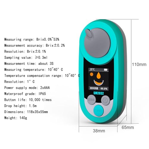 Digital Sugar Meter Refractometer, ±0.2% High Accuracy Brix Meter, 0-53% Range, 3s Fast Measurement, 0.1% Resolution, IP65 Waterproof, for Fruit, Juice, Industrial Solution Concentration