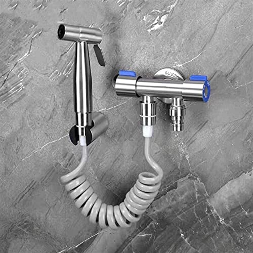 JIYTG Bidet Toilet Spray Kit 304 Stainless Steel Toilet Companion Bidet Sprayer Spray Gun Set one in Two Angle Valve