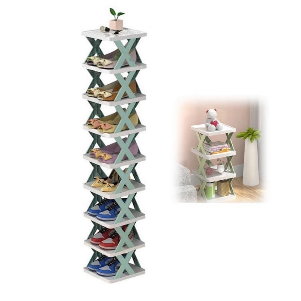 9 Tier Narrow Vertical Shoe Rack Space Saving DIY Freestanding Shoe Organizer with Storage Bag