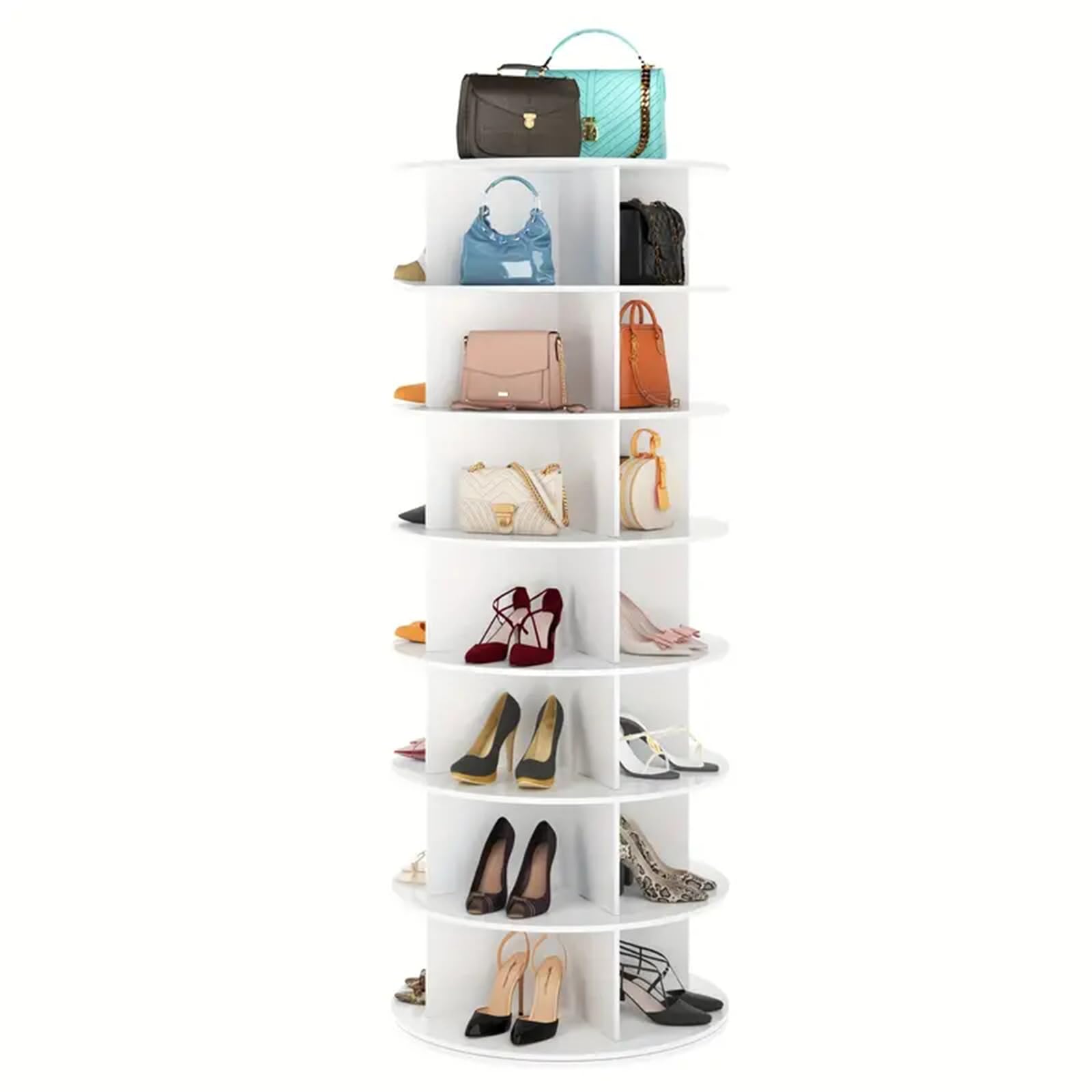 AUNVITO 7 Tier Rotating Shoe Rack Tower Free Standing Shoe Storage Rack 360° Vertical Handbag Shoe Display Organization Lazy Susan Shoe Shelf Organizer Shoe Rack Organizer for Living Room Hallway