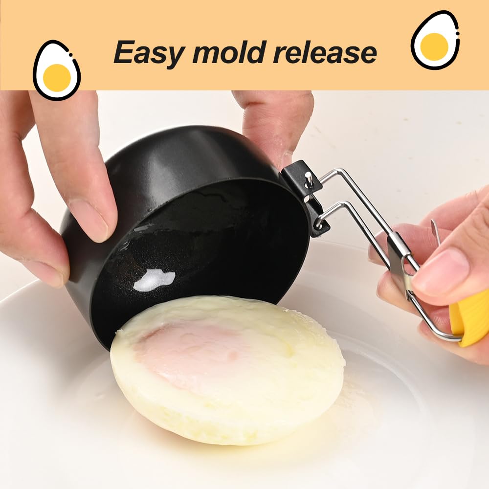 2 Pack Folding Egg Poacher, 2025 New Poached Egg Cooker Nonstick Poached Egg Pan Boiled Eggs Maker Cups, Round Poached Egg Spoon with Oil Brush Convenient Egg Poaching Cooking Tool Kitchen Gadgets (Black*2)