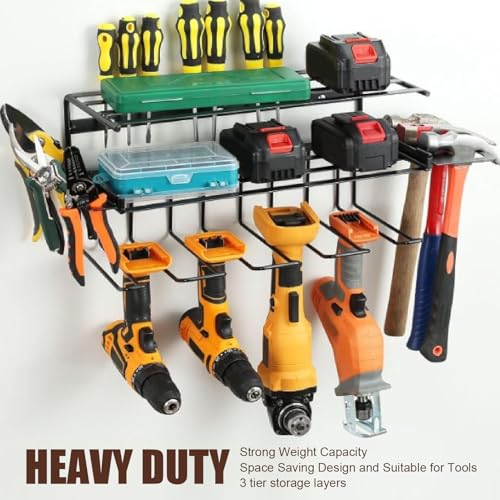 CDQL Power Tool Organizer Wall Mount Storage Rack, Garage Organizer, Heavy Duty 3 Layer Tools Shelf for Storage Power Tool Drill