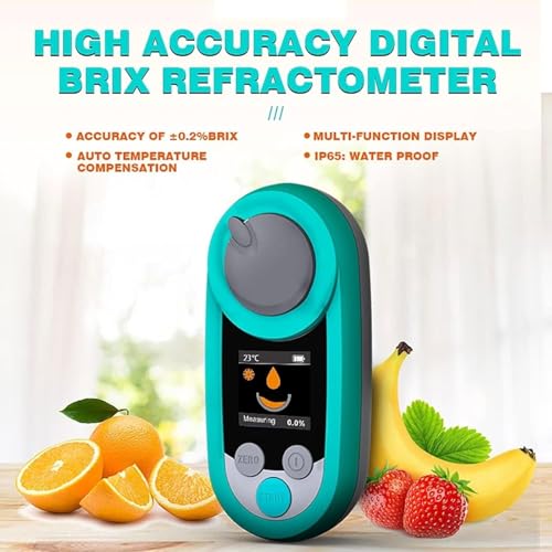 Digital Sugar Meter Refractometer, ±0.2% High Accuracy Brix Meter, 0-53% Range, 3s Fast Measurement, 0.1% Resolution, IP65 Waterproof, for Fruit, Juice, Industrial Solution Concentration