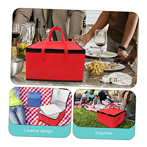 Zerodeko Insulation Bags Insulated Food Bag Foldable Warm Bag Lunch Bag Insulated Succulent Plush Toy Pizza Warmer Bag Insulated Grocery Bag Shopping Tote Zipper Tote Red Non-woven Fabric