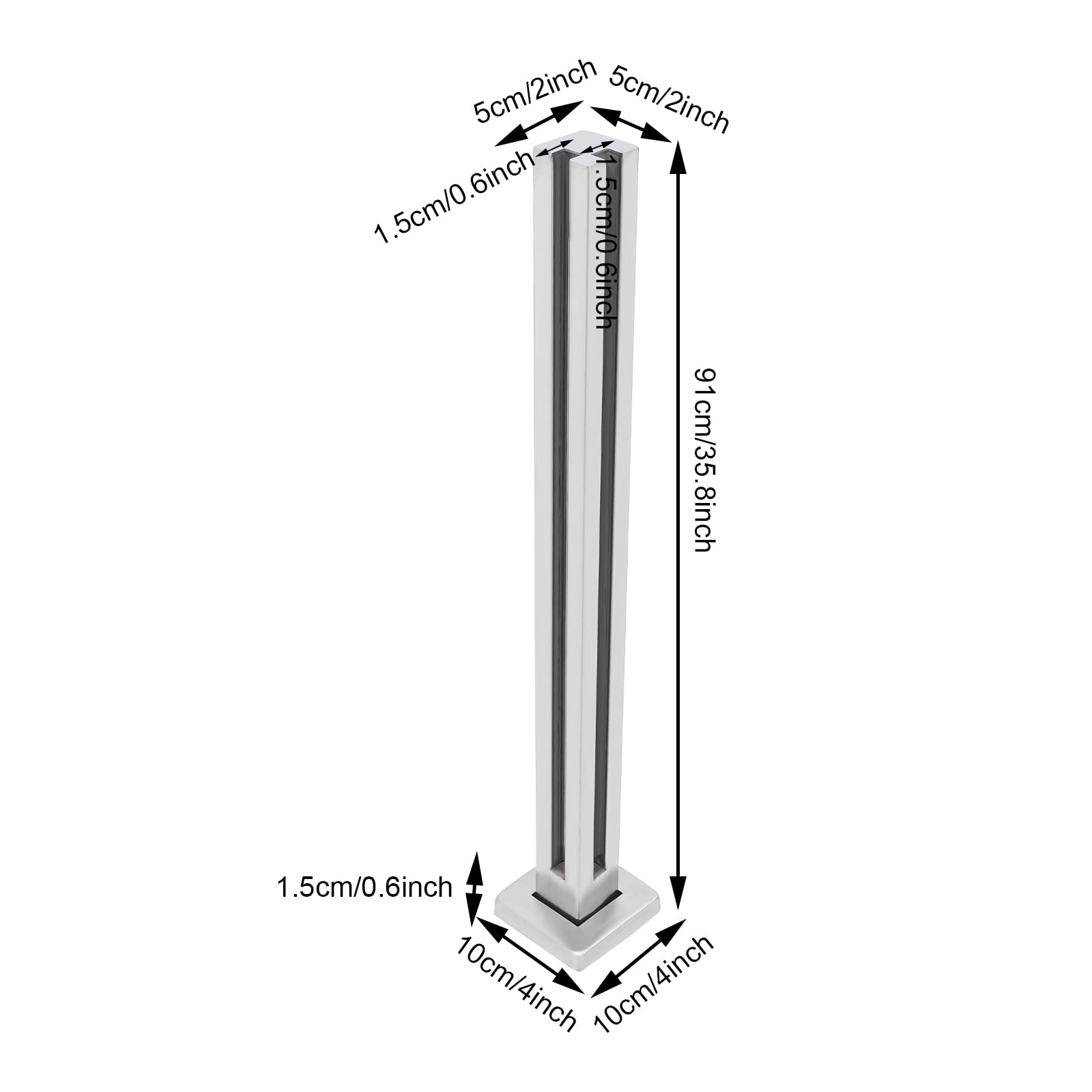 Heavy Duty Glass Railing Post End Post,Glass Panel Post/Railing Post 25.6‘’/35.8”, Durable 304 Stainless Balustrade Post Steel, Balustrade for Balcony Deck Stairs for Concrete, Porch Steps (35.8")