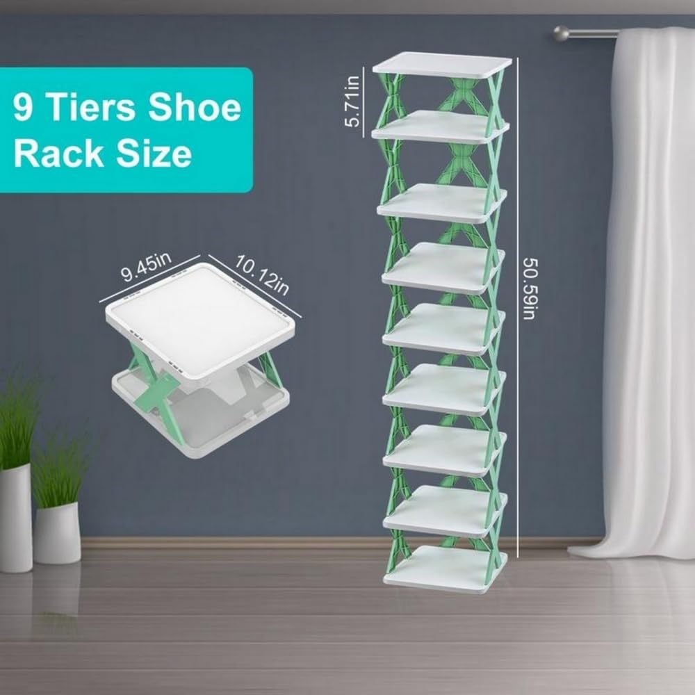 9 Tier Narrow Vertical Shoe Rack Space Saving DIY Freestanding Shoe Organizer with Storage Bag