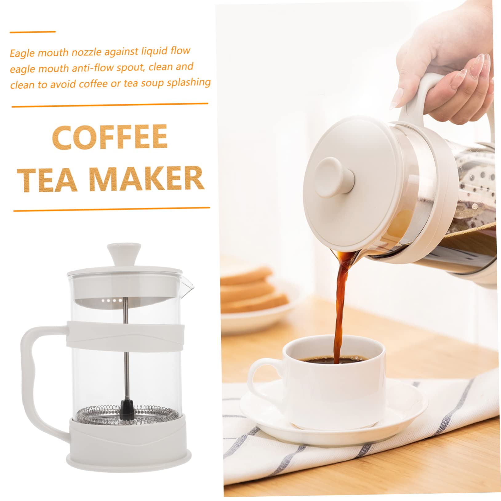 NAMOARLY Coffee Pot Tea Kettle Coffee Tea Maker Pot Office Coffee Maker Espresso Teakettle Coffee Filter Press Travel Coffee Press Cold Brew Coffee Maker with Warmer White Plastic