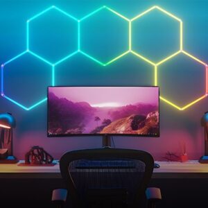 lylunnamsp RGB Hexagon Garage Light with Remote, 24 Pack Hexagon Lights, RGB Dimmable and Speed Adjustable LED Hexagon Lights, 358 Modes, LED Ceiling Lights for Gaming Room Bar Party,Multi Colored