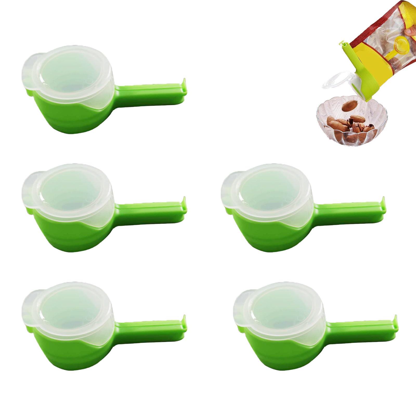 Snack Clips That Pour, Seal And Pour Bag Clip, Food Storage Sealing Clips With Pour Spouts, Food Bag Clips With Pour Spouts, Food Storage Sealing Clips With Pouring Spouts (5PCS Green)